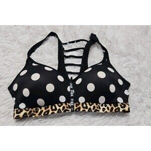Victoria's Secret PINK Ultimate Push-Up Polka Dot Racerback Zip Bra Size Large